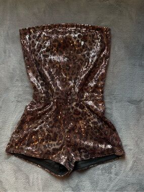 Vintage 2b Bebe Sequin Leopard Print Strapless Romper Small